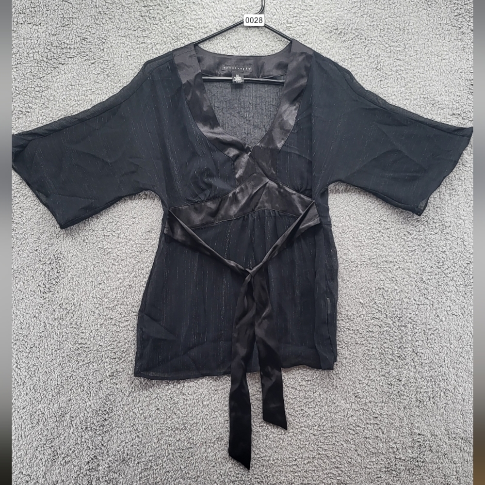 Womens Apostrophe S/c Polyester See through black/silver stripe shirt Top
